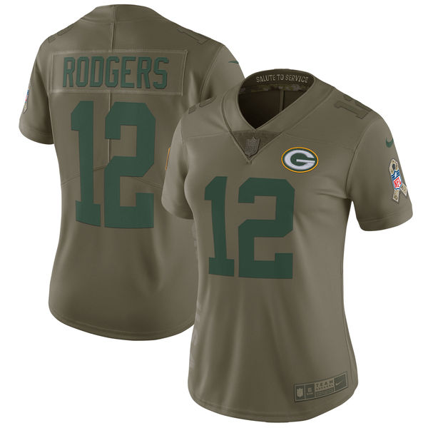 Women Green Bay Packers #12 Rodgers Nike Olive Salute To Service Limited NFL Jerseys->women nfl jersey->Women Jersey